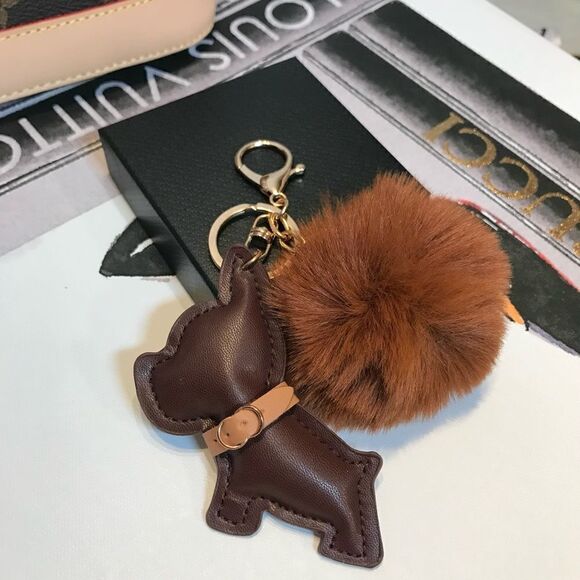 Cute Leather French bulldog Puppy key chain DARK BROWN - Picture 2 of 3